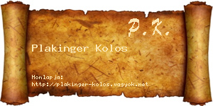 Plakinger Kolos névjegykártya